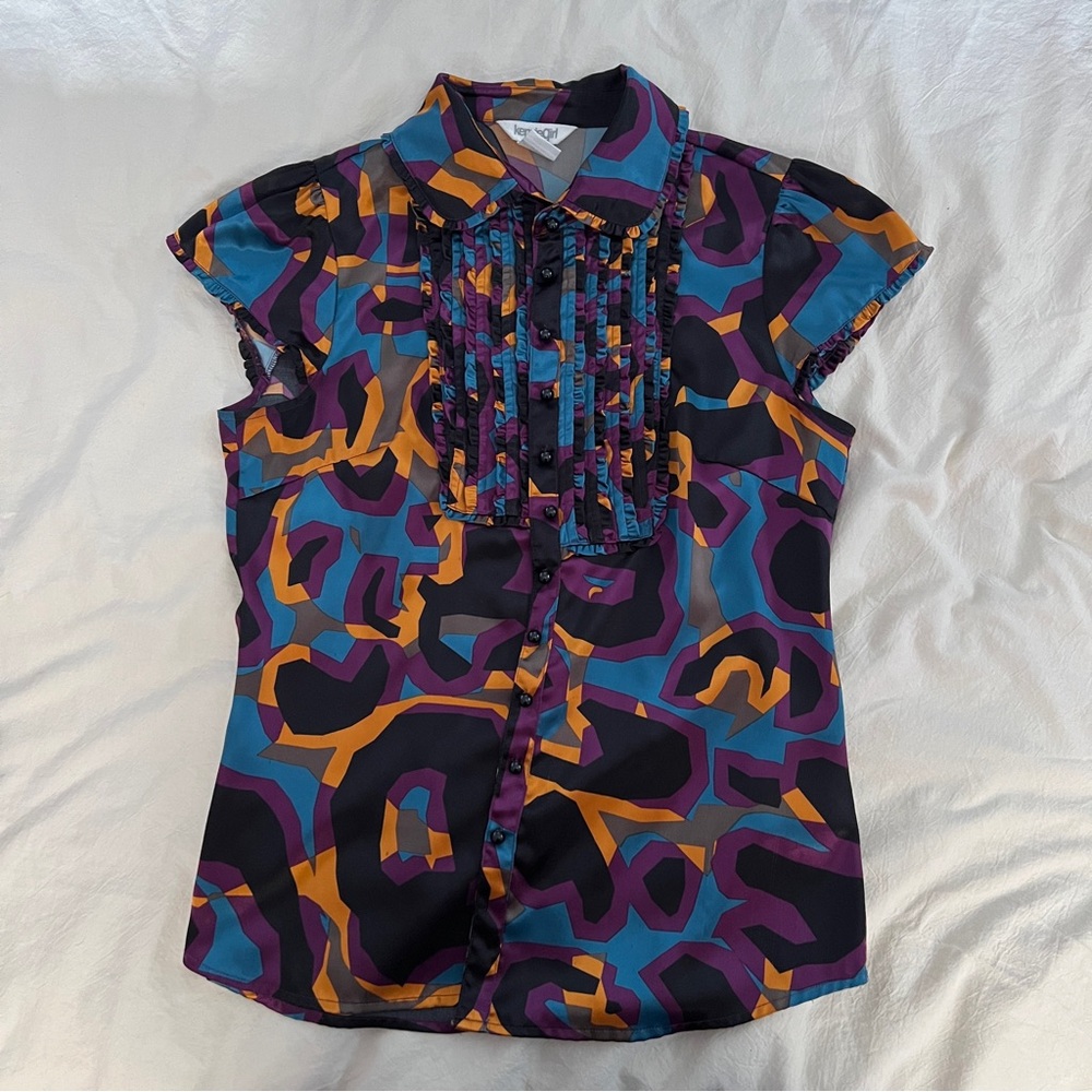 Abstract Satin Button Up Blouse